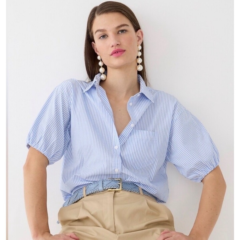 J.Crew Spring Garden Top in Cotton Poplin Stripe Size 2 Coastal Preppy Old Money